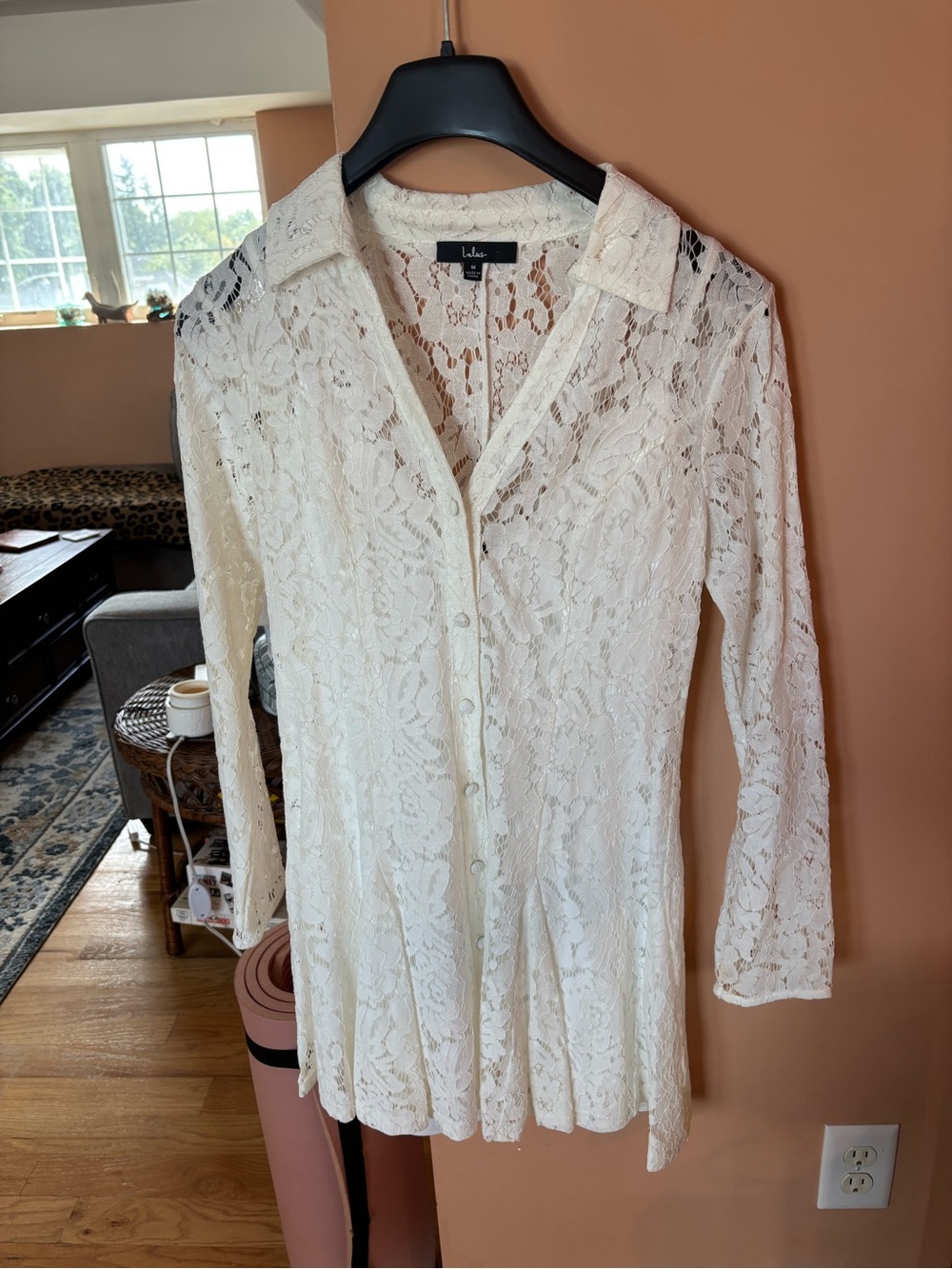 Lulu's Cream Lace Button-Front Collared dress